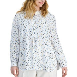 Anne Klein Dotted Long Sleeve Popover Tunic Plus Size 2X
